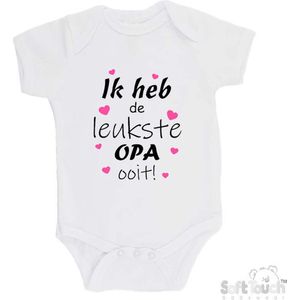 100% katoenen Romper ""Ik heb de leukste OPA ooit!"" Vaderdag Unisex Katoen Wit/zwart/roze Maat 56/62