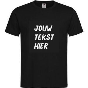 T-shirt Unisex Volwassenen Grappig Tekst ""JOUW TEKST HIER"" Op Voorkant | korte mouw | Zwart/wit | maat S