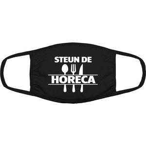Steun de horeca mondkapje | restaurant |  gezichtsmasker | bescherming | bedrukt | logo | Zwart mondmasker van katoen, uitwasbaar & herbruikbaar. Geschikt voor OV