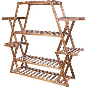 Houten Plantentafel - Plantenrek - Plantenzuil - Plantenstandaard - 6 Laags - Ruimte voor 10 Planten -