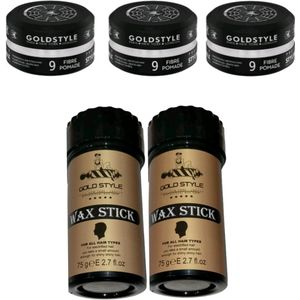 Gold Style Fibre Pomade 09 - Haar Wax Mannen - 450ml + Gold Style Wax stick 2x75grm. Haar wax Mannen - Styling Wax
