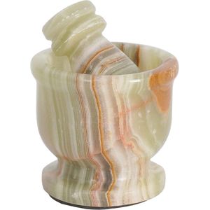 Handgemaakte Marmeren Vijzel en Stamper - Draagbaar en Compact - 6,4 cm - Groene Onyx