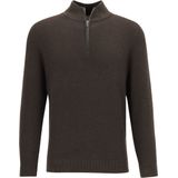 Profuomo - Slim Fit Trui - Katoen - Bruin - Korte Rits