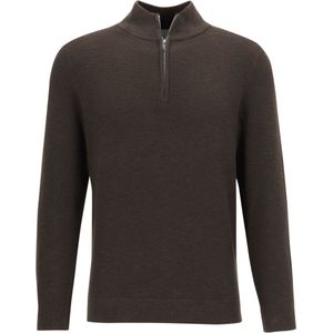 Profuomo - Slim Fit Trui - Katoen - Bruin - Korte Rits