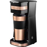 Bestron Koffiezetapparaat met thermosbeker, voor gemalen filterkoffie & ideal voor camping, 2 grote koppen, 750 Watt, rvs, Kleur: koper/zwart