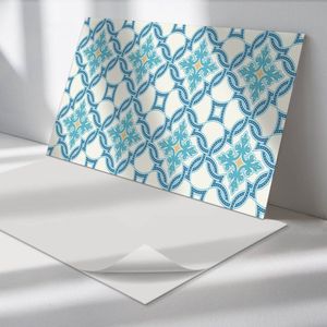Wallfluent Vinyl Wandpaneel - Arabesque-stijlpatroon Wandpaneel PVC - 120 cm x 60 cm - Turkoois Vinyl Wandpaneel - Set van 1 - Rechthoekig Wandbekleding Vinyl - Patroon Wandpaneel - Zelfklevend Wandpaneel - Wandpaneel Keuken en Badkamer