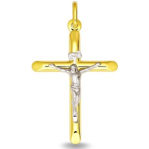Juwelier Zwartevalk - 14 karaat gouden bicolor kruis hanger met Jezus 14.401.010