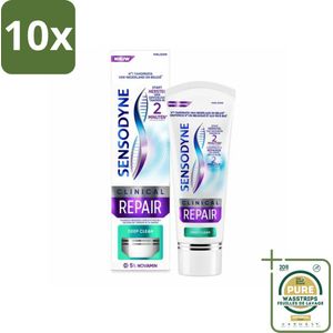 10 x Sensodyne - Tandpasta - Clinical Repair - Deep Clean - Grondige Reiniging - 75 ml - Grootverpakking - Gevoelige Tanden - Tandpasta - Snelle Verlichting - Diepe Reiniging - Klinisch Bewezen