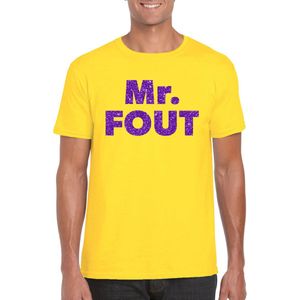 Geel Mr Fout t-shirt met paarse glitters heren - Fout/themafeest/feest kleding L