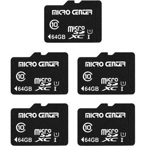64 GB Klasse 10 MicroSDXC Flashgeheugenkaart met Adapter - Perfect voor Mobiele Apparaten en Full HD Video-opname - 5 Stuks