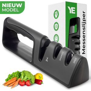 YE - Hoogwaardige Messenslijper - Zwart - 3 Standen - Antislip - Scharenslijper - Doortrekslijper