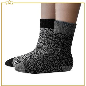 ATTREZZO® Sokken - 2 paar - Noorse Sokken met motief - Wol - Huissokken - Grijs - maat 35-38
