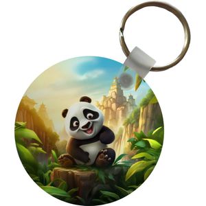 Sleutelhanger rond - Panda in jungle - Plastic sleutelhangers beer - Uitdeelcadeautjes - Cadeautje kind - Traktatie wilde dieren