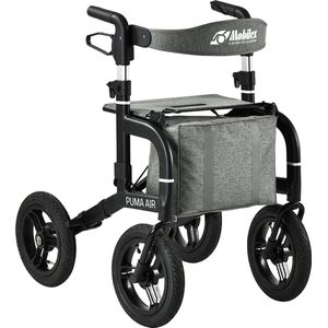 Mobilex Puma - Outdoor Lichtgewicht rollator - Extra grote luchtbanden - Zithoogte 59 cm - Inclusief tas, rugband, bekerhouder en stokhouder - Grijs/Zwart