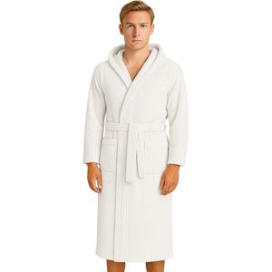 Barbons Badjas Heren - Katoen met Capuchon - Oekotex - Wit - L