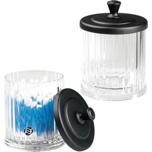 Equivera Set van 2 cosmetica-opbergglazen van kunststof, badplank met deksel voor badzout, wattenschijfjes enz. Veelzijdige cosmetica-organizer voor de wastafel, doorzichtig/zwart