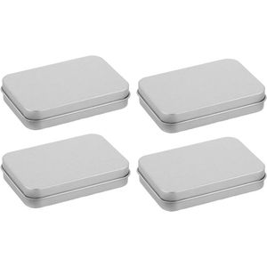4 stuks blikken dooscontainers 8 x 6 x 07 cm met scharnierdeksels - Mini draagbare opslagcontainerkit voor thuisopslag - Zilver