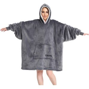 GEASY Hoodie Deken - Fleece Deken met Mouwen - Hoodie Deken Unisex - One Size Fits All - Grijs - Fleece deken - Fleece Plaid - Plaid met mouwen - Plaid