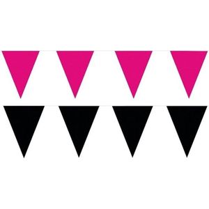 Zwart/Roze feest punt vlaggetjes pakket - 200 meter - slingers / vlaggenlijn