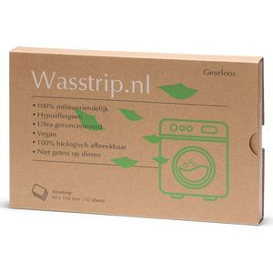 Wasstrips geurloos - 32 sheets/wasjes - wasmiddel voor alle wasmachines - wasmiddeldoekjes voor alle kleuren was - voor koud en warm wassen - plastic vrij en CO2 neutraal