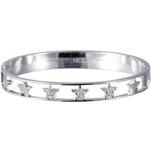 Nouka Dames Armband – Zilver Gekleurde Bangle met Sterren en Strass Steentjes - Stainless Steel – Cadeau voor Vrouwen