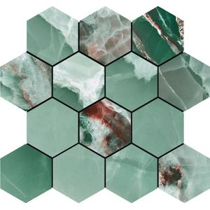 Onyx Turquoise polished mozaiek hexagon op net van 29x27cm