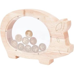 Clear Piggy Bank - Grote Onbreekbare Houten Varken Geldbank - Leuke Dier Vorm Munt Bank - Herbruikbare Spaarpot - Cadeau voor Pasen Verjaardag Afstuderen