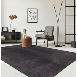 the carpet Relax Modern pluizig kortpolig tapijt, antislip onderkant, wasbaar tot 30 graden, superzacht, bontlook, antraciet, 60 x 110 cm