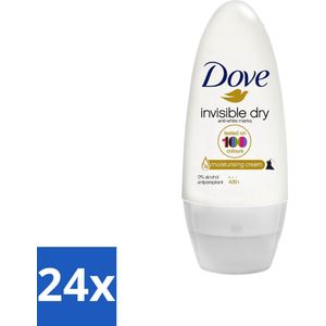 24 x Dove Invisible Dry - Deodorant Roll-on - Anti-Transpirant - 50 ml - Onzichtbare Deodorant - Anti-transpirant - Witte Strepen - Hydraterende Deodorant - Dove Invisible Dry