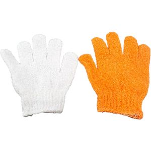 Scrub handschoenen - Washandje 1x oranje + 1x wit