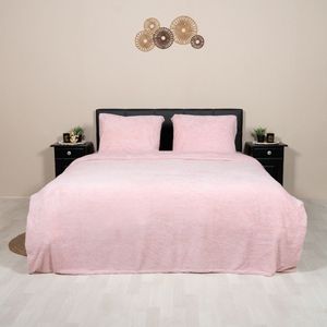 Decoware teddy fleece dekbedovertrek - licht roze - tweepersoons - 200x220 cm - 60x70 cm - kussenslopen