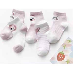 5 paar New born Baby sokken - Set Babysokjes - 0-6 maanden - Roze Babysokken - multipack - Dierensokken - Beestenboel - Baby Sokken - New born sokken - Kraamcadeau voor Jongen of Meisje - Babyshower Cadeau - Kraammand