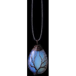 Cosy Casa® - Edelsteen - ketting - Zwart - Opaal - Opalite - kristal - Three of life - spiritueel - Druppel - Bergkristal - Natuurlijke edelsteen ketting - Cadeauverpakking