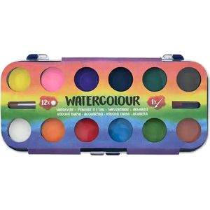 Waterverf met kwastje - Multicolor - Kunststof / Waterverf - 20 x 9 cm - 12 kleuren - Verf - Verven - Kleuren - Creatief - DIY - Knutselen