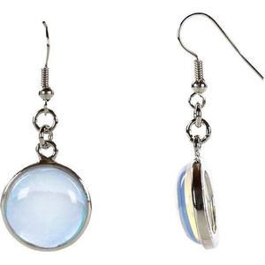 Edelstenen oorbellen Sea Opal Round - oorhanger - blauw - opaal - sterling zilver (925) - rond - sieraden zakje - cadeau voor haar - kerst cadeau - Moederdag cadeau