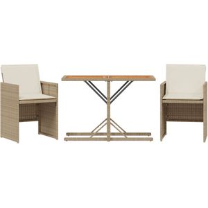 vidaXL Bistroset - Bistrosets - Loungeset - Tuinset - 3-delige Bistroset met kussens poly rattan beige