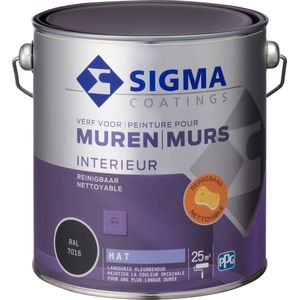 Sigma Interieur Muurverf Mat - Reinigbaar & Langdurig Kleurbehoud - Goede Dekking - RAL 7016 - Grijs - 2.5L