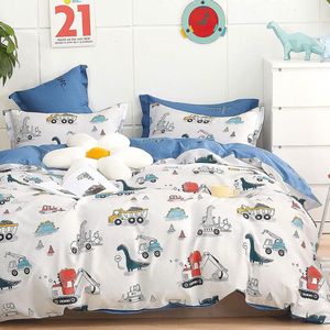 Kinderbeddengoed, 135 x 200 cm, voor jongens en meisjes, schattig dinosauruspatroon, beddengoed met ritssluiting, katoen, 135 x 200 cm + 80 x 80 cm, 2-delig