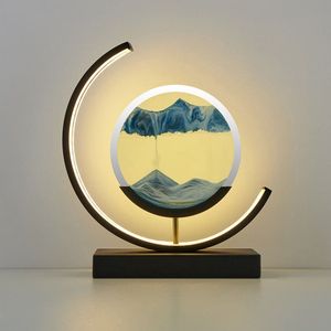 Luxus Bewegende Zandkunst Lamp - Quicksand Tafellamp - Blauw - H27 x Ø27 - Met Slaapstand - 3 Lichtkleuren - Zandloper - Sand Art - Zandkunst In Glas - Bureaulamp - LED - Dimbaar - Industrieel - Modern - Nachtlamp Slaapkamer