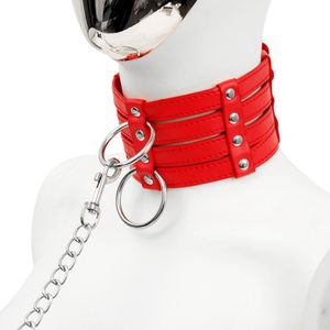 Banoch - Collar & Leash Flamboyante Red - rode pu leren halsband met riem - bdsm