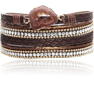 Bruine Multilayer Armband met Steen