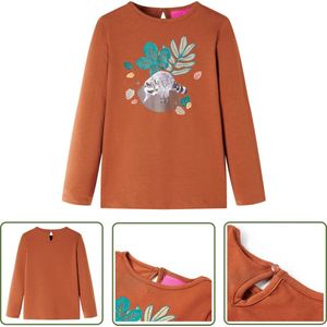 vidaXL Meisjeskleding - Kinderkleding - Kindershirt met lange mouwen 116 cognackleurig - Jongenskleding - Langmouwshirts - Kindershirts