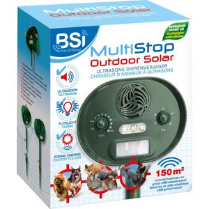 BSI - Multistop Outdoor Solar - Dierenverjager met dubbele werking op zonne-energie - Ultrasoon + flitslicht - Voor het verjagen van katten, honden, wild en vogels - Bereik tot 150 m²