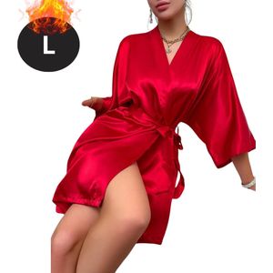 Bovista Satijnen Jurk - Slipdress - Pyama Dames - Badjas - Ochtendjas - Kimono - Erotisch - Kamerjas - Rood L