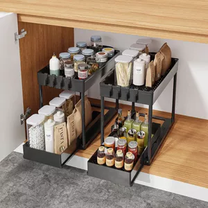 Gootsteen Organizer 2-Pack DEKAVA Organizer Voor Onder De Gootsteen - Badkamerkastorganizer Uitschuifbare Keukenorganizer 2 Lagen