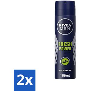 2 x Nivea - Men - Deodorant - Spray - Fresh Power - 48 Uur Lang Werkend - 150 ml - NIVEA MEN Deodorant - Anti-transpirant - 48 Uur Bescherming - Deodorant Spray - Frisse Geur