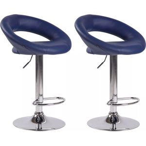In And OutdoorMatch Luxe barkruk Isobel - Blauw chroom - Set van 2 - Zithoogte 60-81 cm - In hoogte verstelbaar - Voor keuken en bar - Met rugleuning - Ergonomisch - Barstoelen leer