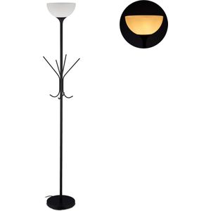Relaxdays staande lamp met kapstok - vloerlamp - modern design - stalamp zwart