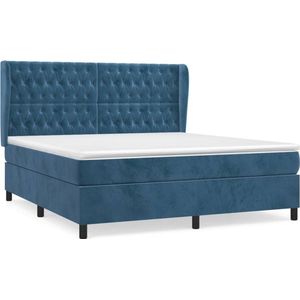 vidaXL - Boxspring - met - matras - fluweel - donkerblauw - 160x200 - cm