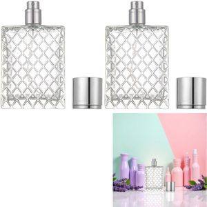 2 stuks - Helder glazen spuitfles - Lege glazen vierkante parfumverstuiver - Navulbare etherische oliecontainer - Spuitfles - Reissprayfles - Parfumdispenser - Helder - 100 ml - Geschikt voor parfum, luchtverfrisser, lichaamsspray